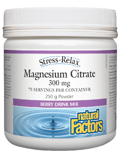 Natural Factors Magnesium Citrate Powder 300mg 250g -Berry Drink Mix