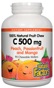 Natural Factors C 500mg Peach Passionfruit and Mango 90 Chewable Wafers