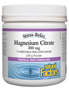 Natural Factors Magnesium Citrate Powder 300mg 250g -Tropical Fruit Drink Mix