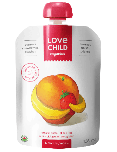 Love Child Organics Banana, Strwberries & Peaches Organic Puree 125ml Gluten Free